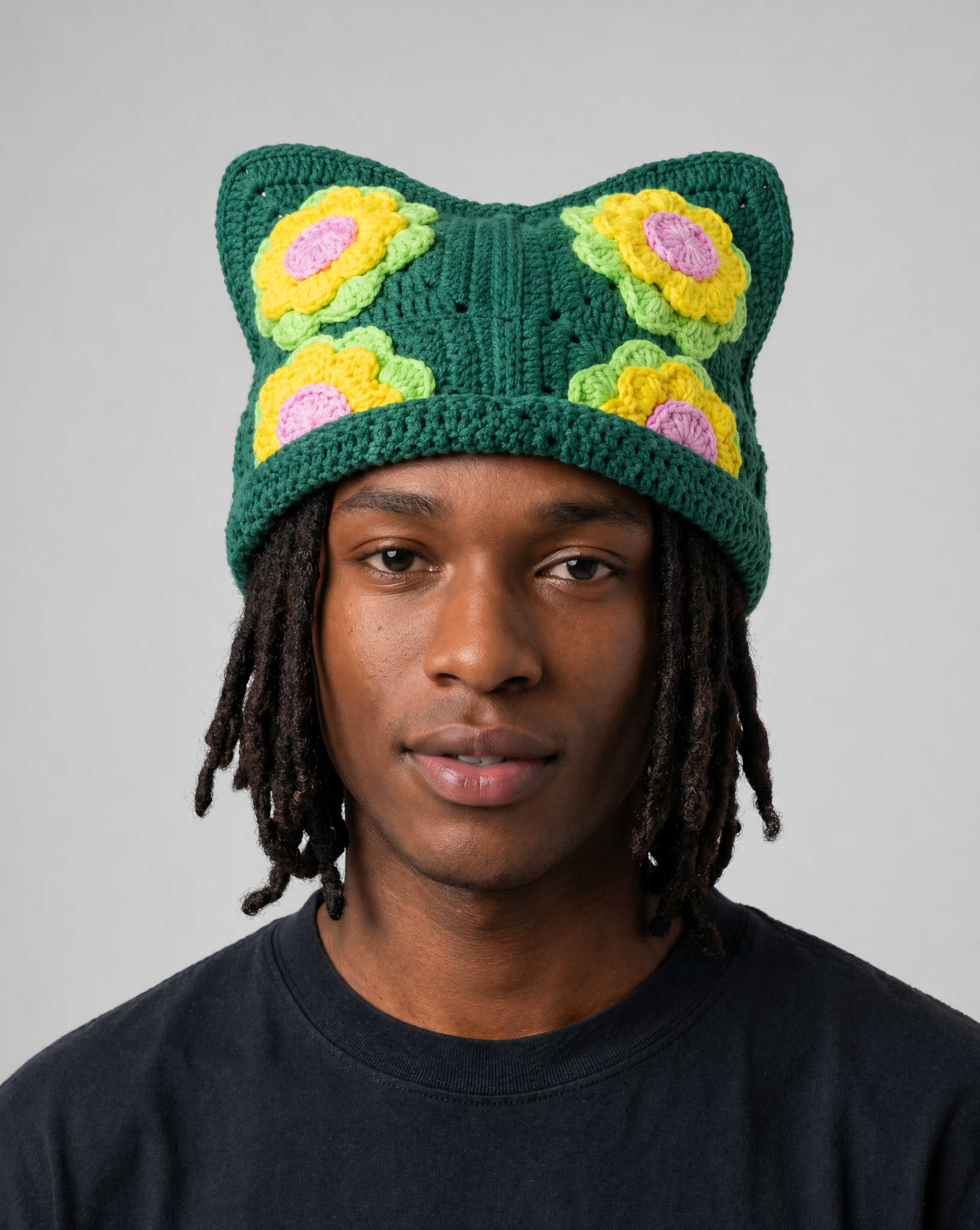 Arkyve X Steven Harrington "Stop To Smell The Flowers" Crochet Cat Hat