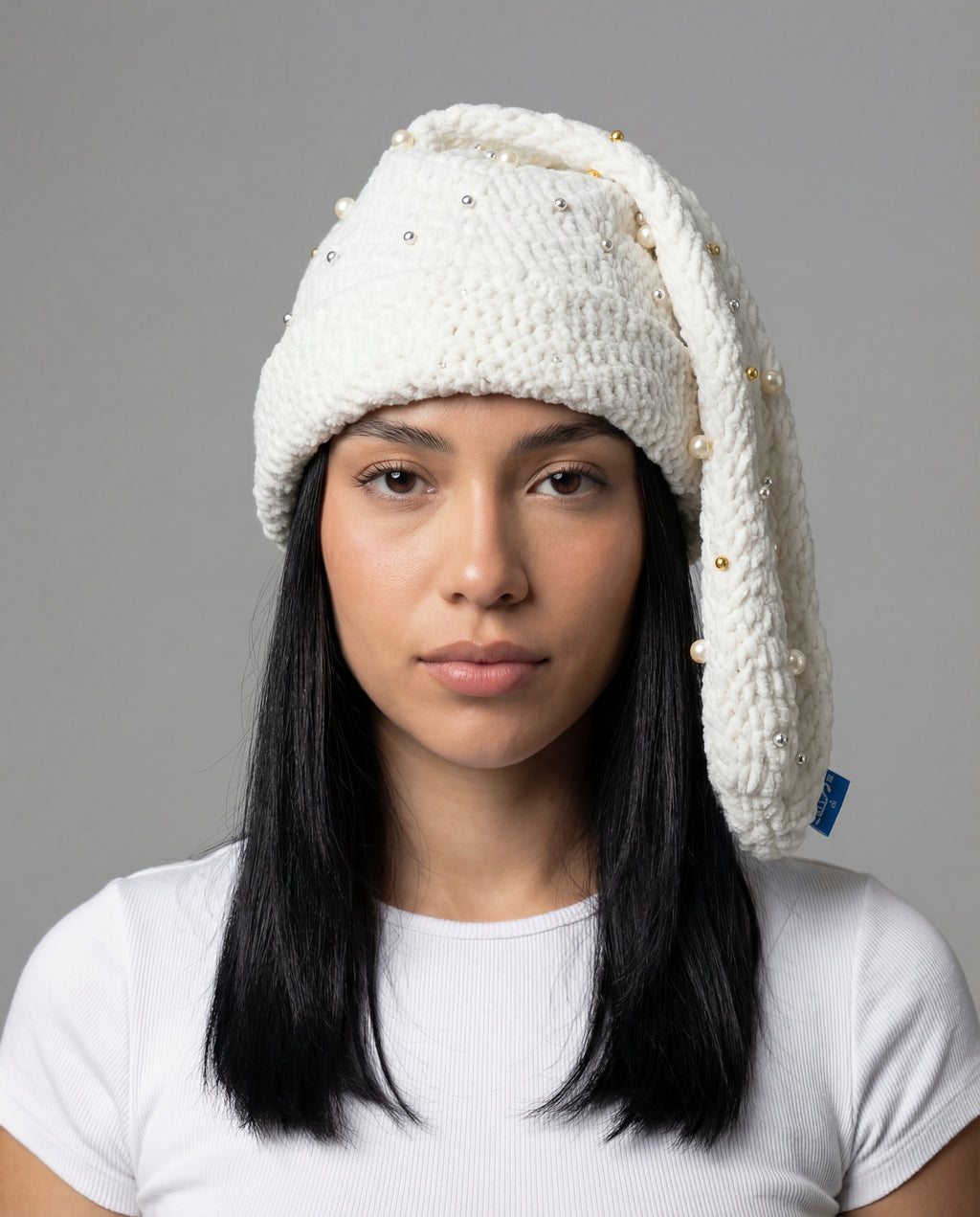 White Pearl Crochet Sock Hat
