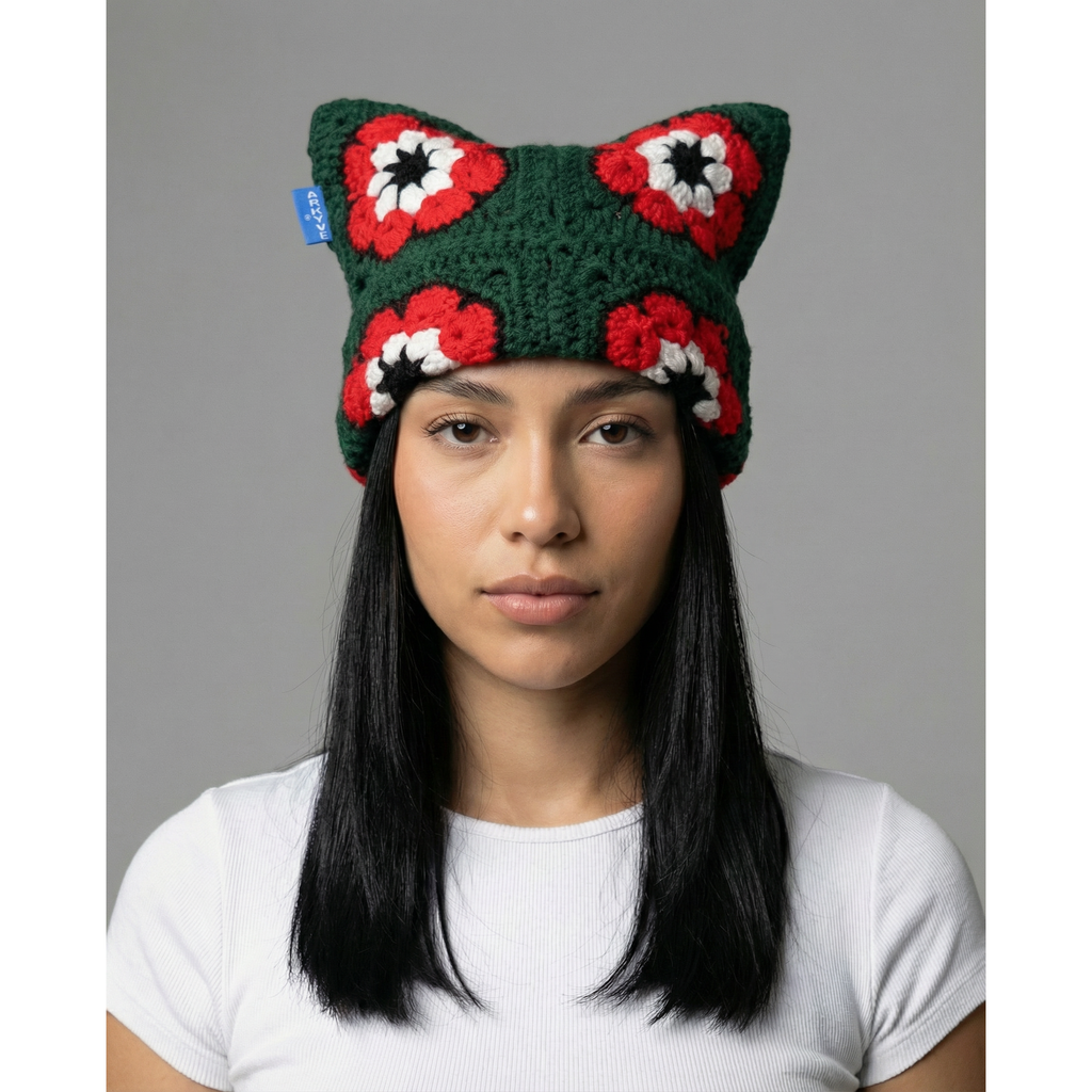 Holly Bloom Crochet Cat Hat