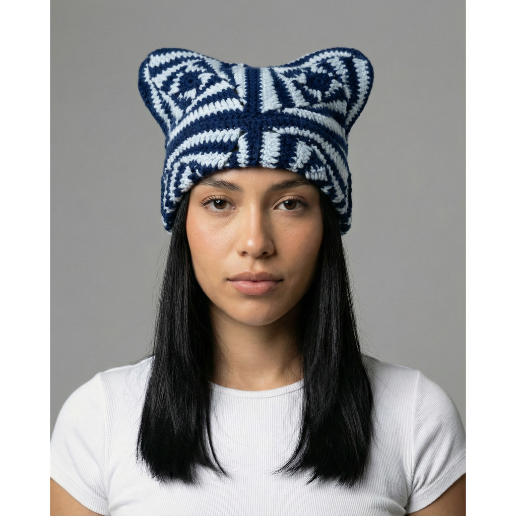 Navy Spin Crochet Cat Hat