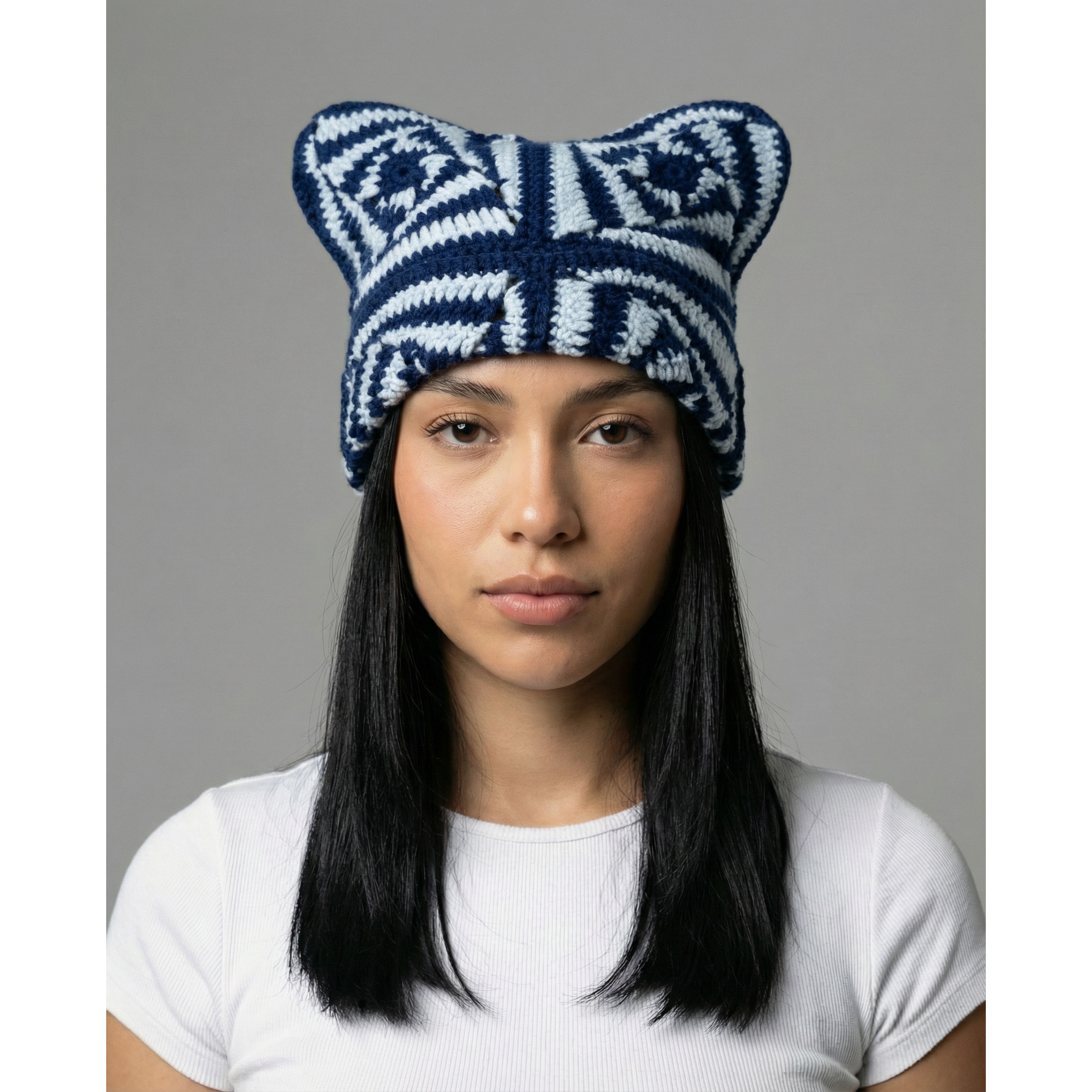 Navy Spin Crochet Cat Hat