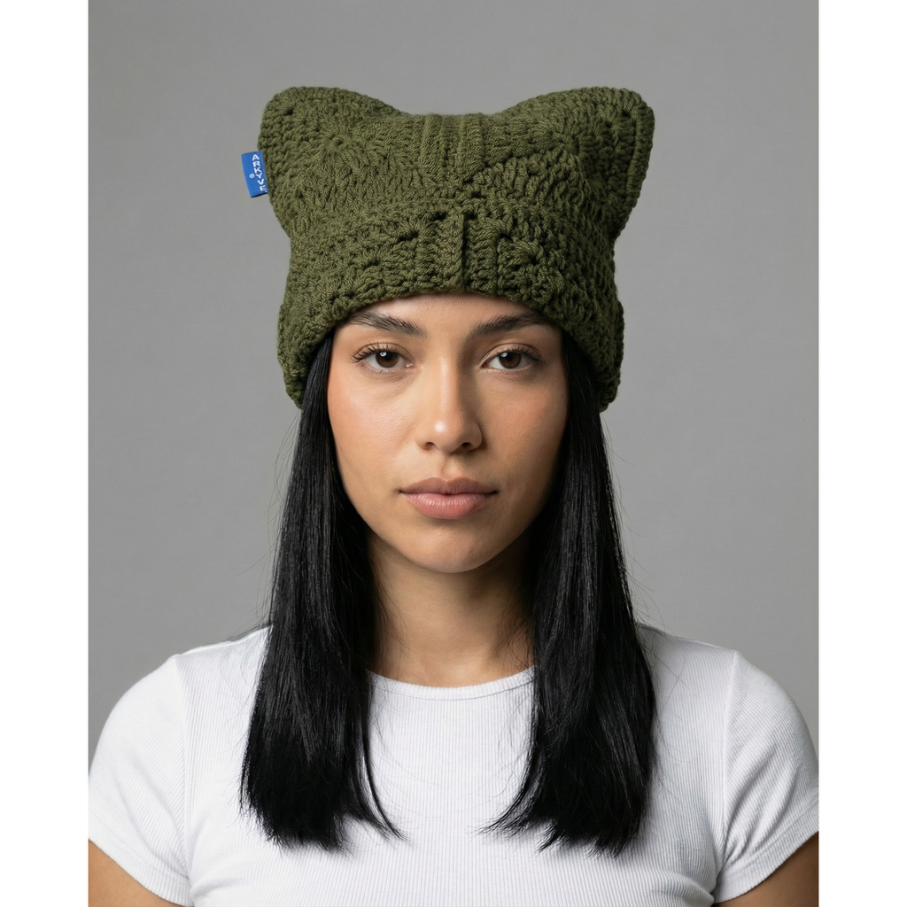 Pine Green Crochet Cat Hat