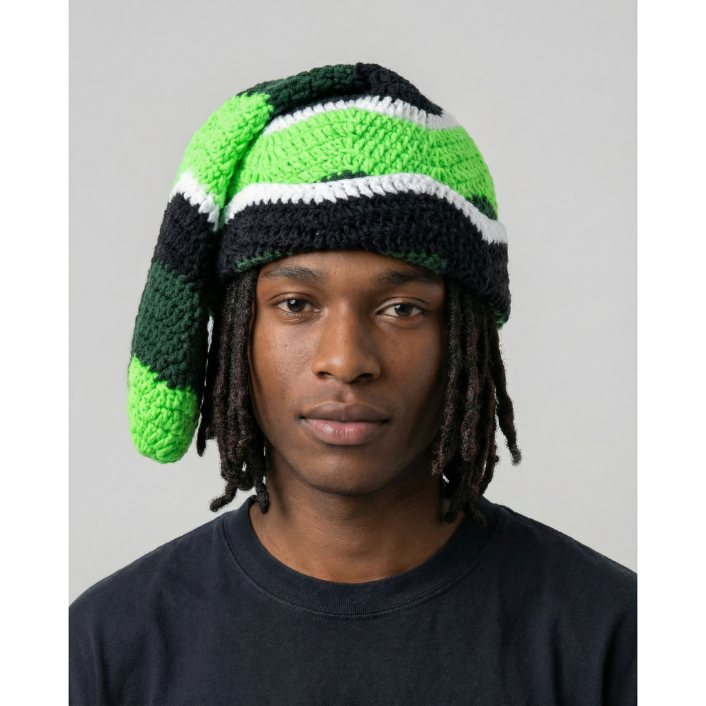 Neon Wave Crochet Sock Hat