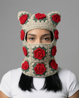 3D Rose Crochet Cat Mask
