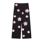 Pink Star Crochet Black Denim