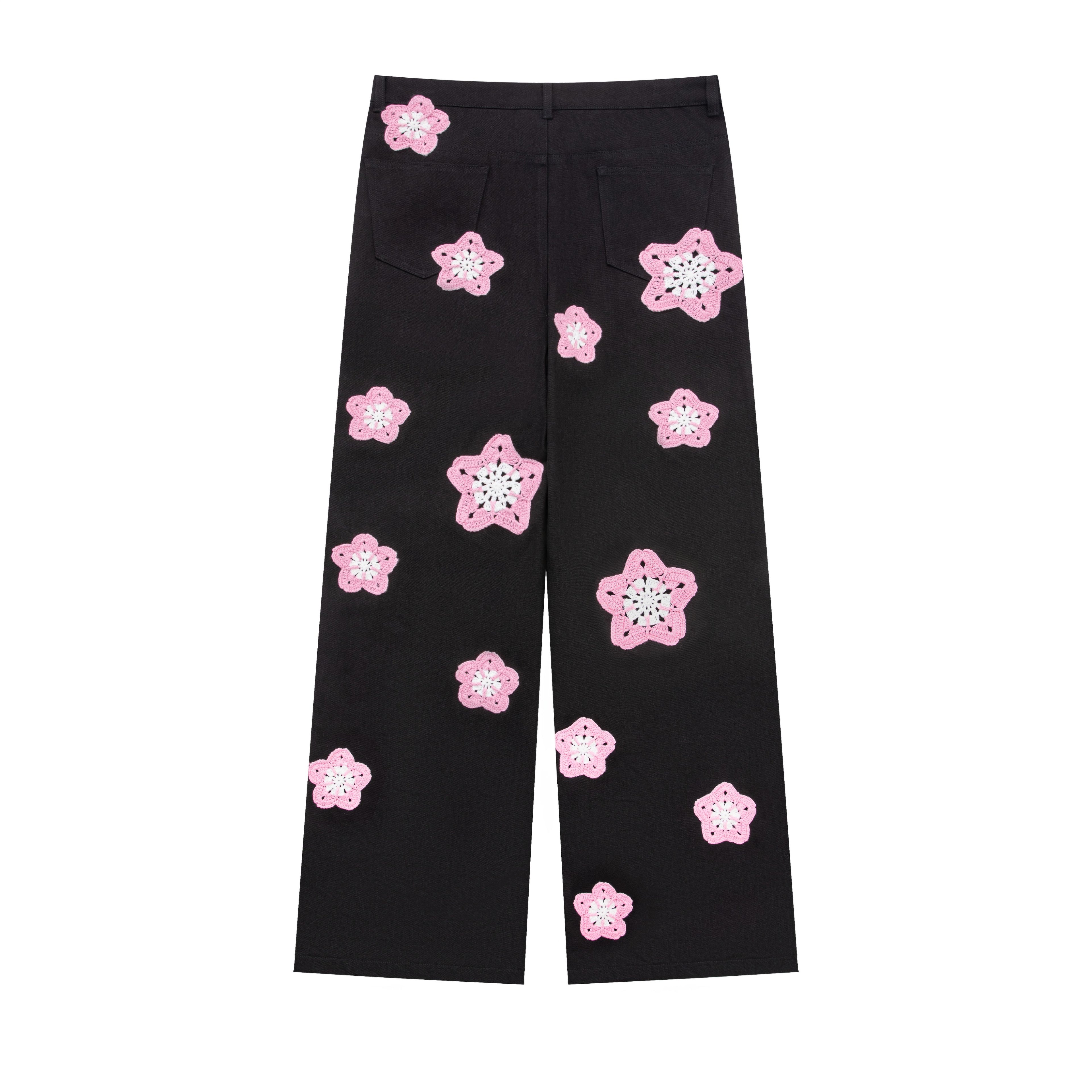 Pink Star Crochet Black Denim