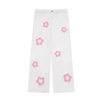 Pink Star Crochet White Denim