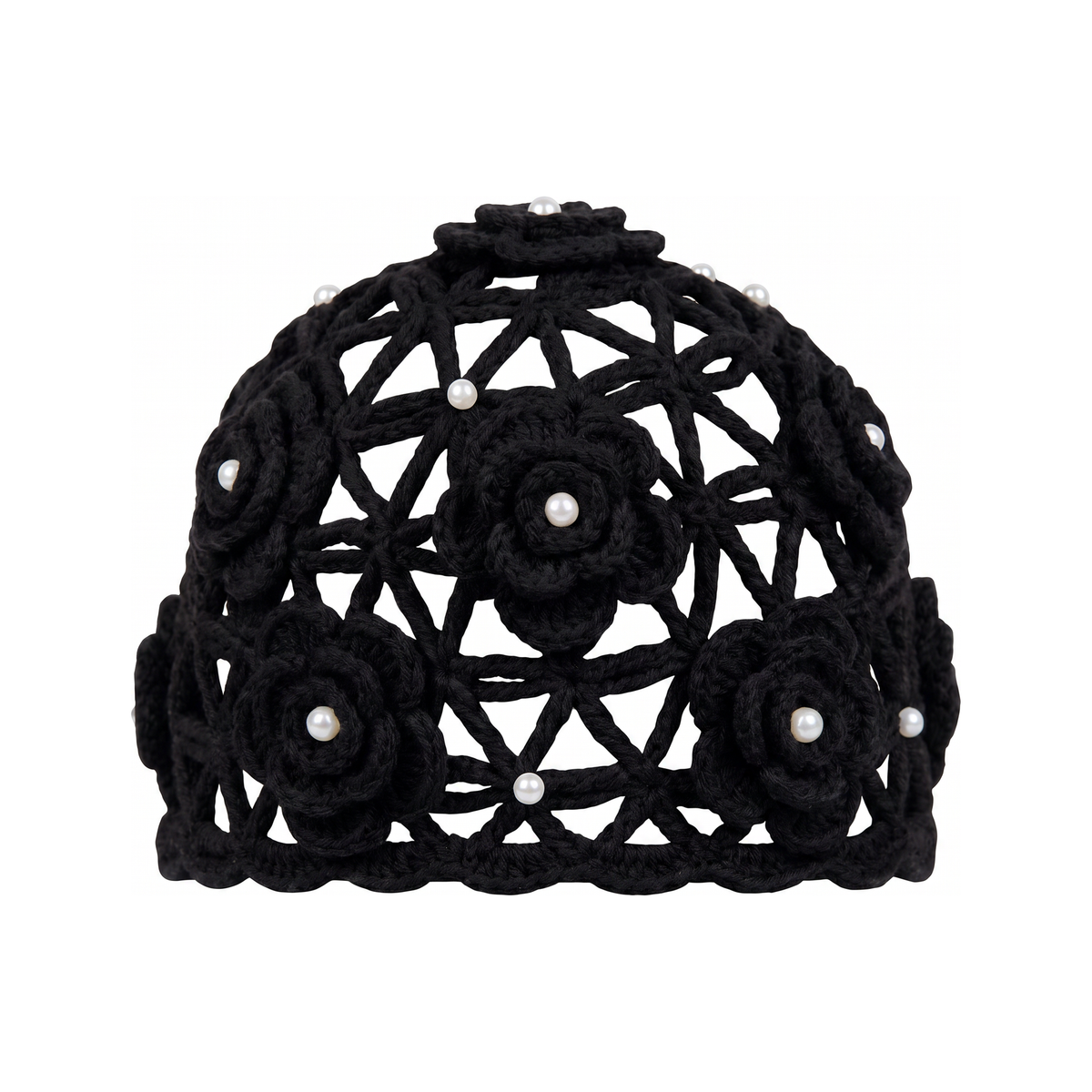 Pearl Trellis Crochet Skully (Black)