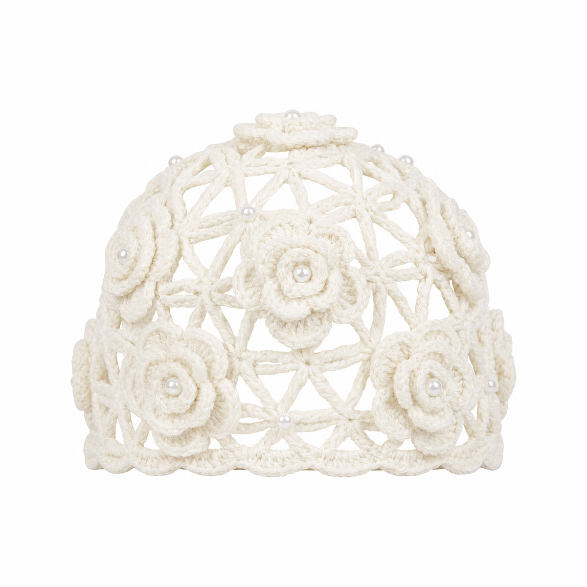 Pearl Trellis Crochet Skully (Cream)