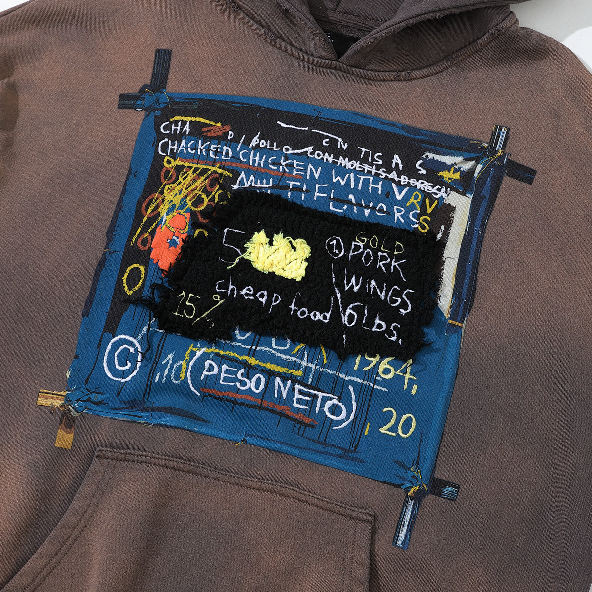 Arkyve X Basquiat Peso Neto Hoodie, hand-crocheted detail close-up